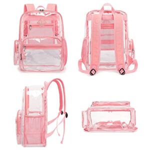 Fuyicat Heavy Duty Clear Backpack for Girls Boys Women Men, PVC Transparent School Backpacks See Through College Bookbag (Pink)