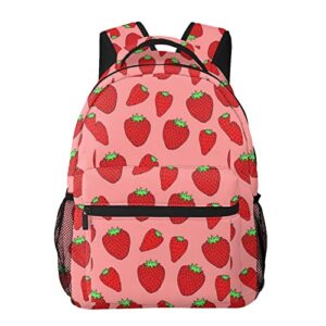 strawberry fruit school backpack waterproof shoulder bookbag travel bag casual daypack for boys girls one size