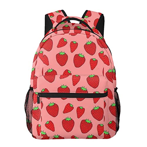 Strawberry Fruit School Backpack Waterproof Shoulder Bookbag Travel Bag Casual Daypack for Boys Girls One Size