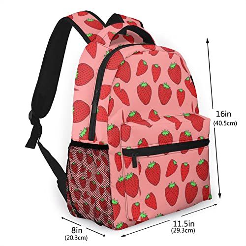 Strawberry Fruit School Backpack Waterproof Shoulder Bookbag Travel Bag Casual Daypack for Boys Girls One Size