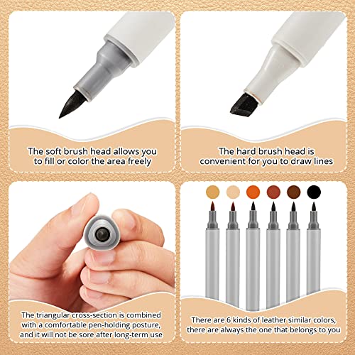 6 Pack Dual Tip Leather Dye Marker Pens Leather Touch up Pen Shoe Marker Leather Flow Leather Marking Pen for Furniture Scratches Shoe Repair Kit Paint Marking, 6 Colors