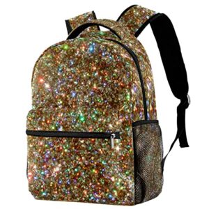 Student Backpack Boys Girls School Bag 16inch Laptop Backpack Gold Glam Faux Glitter Backpack Bag Travel Camping Casual Daypack Bag for Men Women