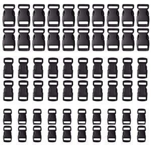 5/8, 1/2, and 3/8 inch(20 each) black plastic contoured side release buckles for paracord bracelets-60pcs