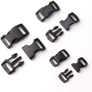 5/8, 1/2, and 3/8 inch(20 Each) Black Plastic Contoured Side Release Buckles for Paracord Bracelets-60pcs