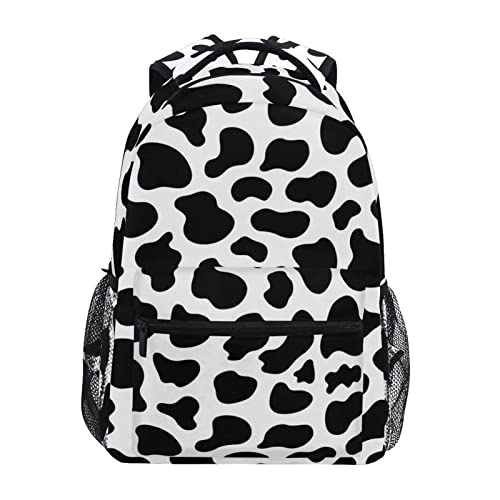 LAMISTY Girls School Bags Kids Backpack for Boys Girls Elementary Preschool School Bag Toddler Book Bags Water Resistant Casual Daypack for Travel with Bottle Side Pockets( Black Cow Backpack)