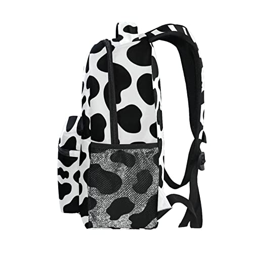 LAMISTY Girls School Bags Kids Backpack for Boys Girls Elementary Preschool School Bag Toddler Book Bags Water Resistant Casual Daypack for Travel with Bottle Side Pockets( Black Cow Backpack)