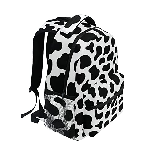 LAMISTY Girls School Bags Kids Backpack for Boys Girls Elementary Preschool School Bag Toddler Book Bags Water Resistant Casual Daypack for Travel with Bottle Side Pockets( Black Cow Backpack)