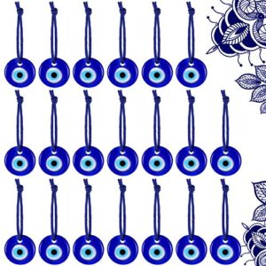 20 pieces turkish blue evil eye beads charms pendants crafting glass beads wall hanging ornament with ropes for jewelry accessories home craft decoration (round)
