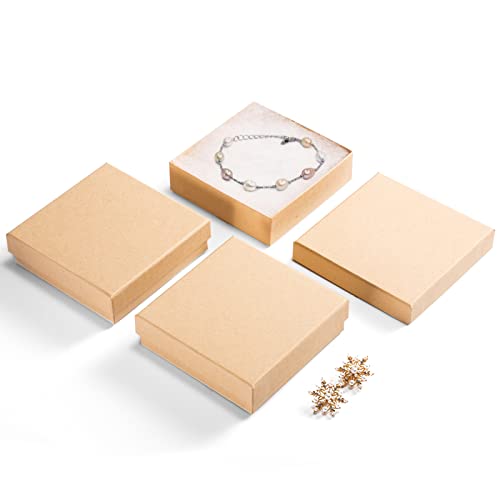 MESHA Cardboard Jewelry Gift Boxes For Shipping, Small Gift Box wtih Lids For Necklace Ring Bracelet Earring with Cotton Filled and Lids,Jewelry Box Bulk Brown 3.5x3.5x1 Inch 20 Pieces