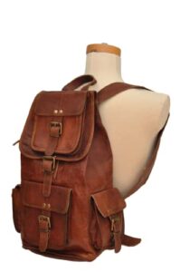 hlc 20″ genuine leather retro rucksack backpack college bag,school picnic bag travel