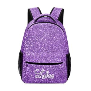 sunfancy, purple glitter personalized school backpack for kid-boy /girl primary daypack travel bookbag, k10255, 12.2in(l)x5.9in(w)x16.5in(h)