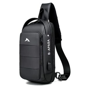 sling shoulder bag for men crossbody waterproof backpack chest bag with usb charging, casual sport crossbody fanny pack(black)