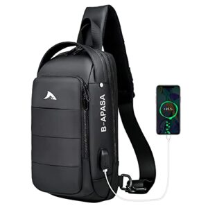 Sling Shoulder Bag for Men Crossbody Waterproof Backpack Chest Bag with USB Charging, Casual Sport Crossbody Fanny Pack(black)