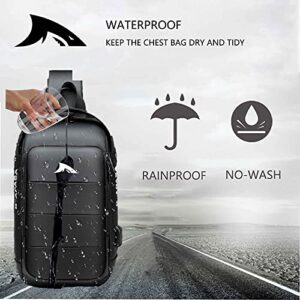 Sling Shoulder Bag for Men Crossbody Waterproof Backpack Chest Bag with USB Charging, Casual Sport Crossbody Fanny Pack(black)