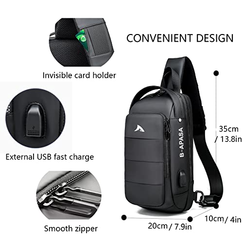 Sling Shoulder Bag for Men Crossbody Waterproof Backpack Chest Bag with USB Charging, Casual Sport Crossbody Fanny Pack(black)