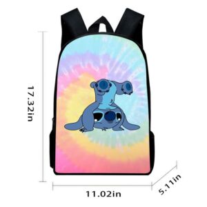 17 Inch Cartoon Backpack Girl Stitch Daypack Teens Bookbag with Travel Bag, Lunchbag, Pencilbox for Boy College Office Picnic Travel