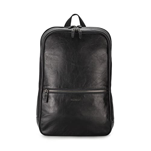 VELEZ Full Grain Leather Backpack with Laptop Compartment 14 Inch - Unisex Slim Backpack for College, Work and Business Black