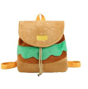 hamburger design backpack purse! cute front flap drawstring bag! cartoon fluffy lightweight school bookbag! (large)