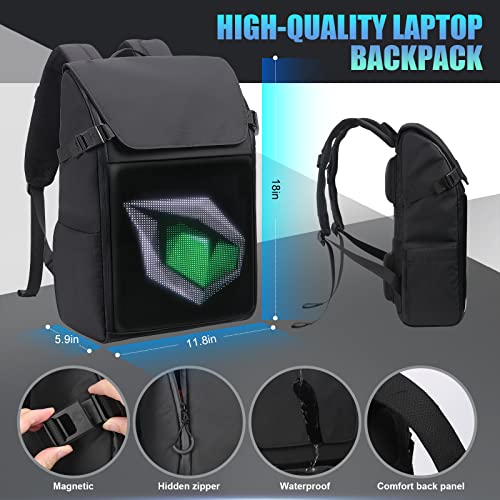 GIFR MOVERS LED Display Backpack with Programmable Screen 15.6" Laptop Bag, Waterproof, Men and WomenTravel Smart Fashion School Display Pixel Backpack