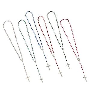 juvale 12 pack catholic rosary necklaces for men and women, 6 bead colors, assorted pendants