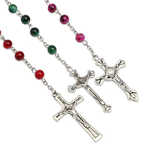 Juvale 12 Pack Catholic Rosary Necklaces for Men and Women, 6 Bead Colors, Assorted Pendants
