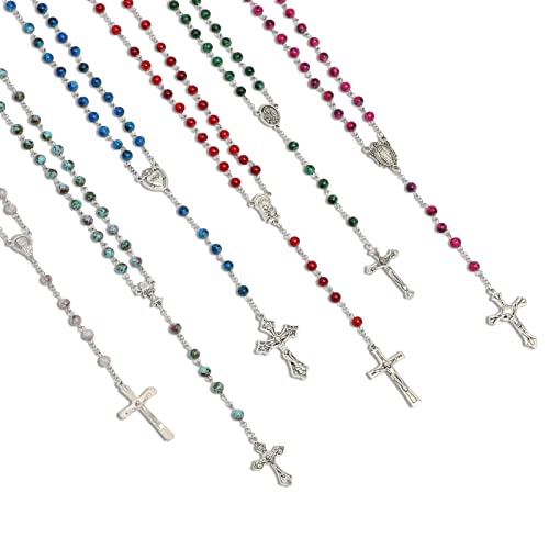 Juvale 12 Pack Catholic Rosary Necklaces for Men and Women, 6 Bead Colors, Assorted Pendants