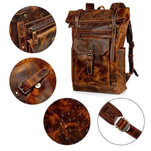 G-FAVOR Leather Backpack for Men Women Vintage Laptop Backpack for School College Business Travel, 15.6'' Laptop Bag