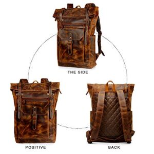 G-FAVOR Leather Backpack for Men Women Vintage Laptop Backpack for School College Business Travel, 15.6'' Laptop Bag