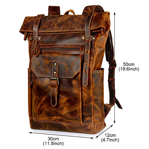 G-FAVOR Leather Backpack for Men Women Vintage Laptop Backpack for School College Business Travel, 15.6'' Laptop Bag