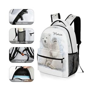 Eiis Cute Polar Bear Say Hello Personalized School Backpack for Teen Kid-Boy /Girl Primary Daypack Travel Bookbag, One Size (P22889)