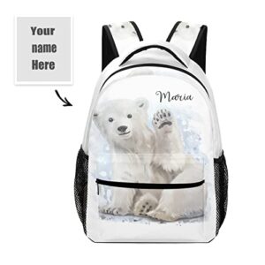 Eiis Cute Polar Bear Say Hello Personalized School Backpack for Teen Kid-Boy /Girl Primary Daypack Travel Bookbag, One Size (P22889)