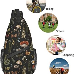 Sling Bag Vintage Magic Mushroom Leaf Forest Hiking Daypack Crossbody Shoulder Backpack Travel Chest Pack for Men Women