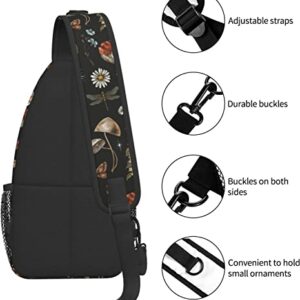 Sling Bag Vintage Magic Mushroom Leaf Forest Hiking Daypack Crossbody Shoulder Backpack Travel Chest Pack for Men Women