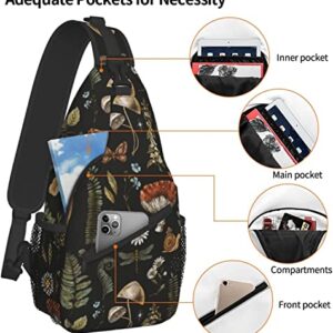 Sling Bag Vintage Magic Mushroom Leaf Forest Hiking Daypack Crossbody Shoulder Backpack Travel Chest Pack for Men Women