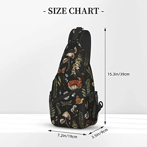 Sling Bag Vintage Magic Mushroom Leaf Forest Hiking Daypack Crossbody Shoulder Backpack Travel Chest Pack for Men Women