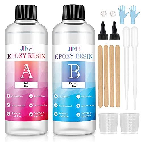 Food Safe Two Part Epoxy Resin, No Yellowing and Bubble, Self Leveling with High Gloss, UV & Heat Resistant, Clear Resin Set for Jewelry Making, Art, Craft, River Tables, Beginner Friendly (16oz)