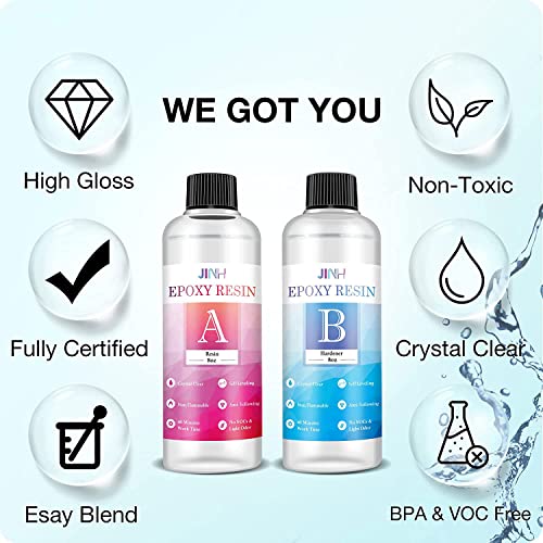 Food Safe Two Part Epoxy Resin, No Yellowing and Bubble, Self Leveling with High Gloss, UV & Heat Resistant, Clear Resin Set for Jewelry Making, Art, Craft, River Tables, Beginner Friendly (16oz)