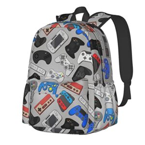 oplp video game controller grey background large capacity backpack colorful gamepad lightweight personalized laptop bag tablet travel school bag with multiple pockets