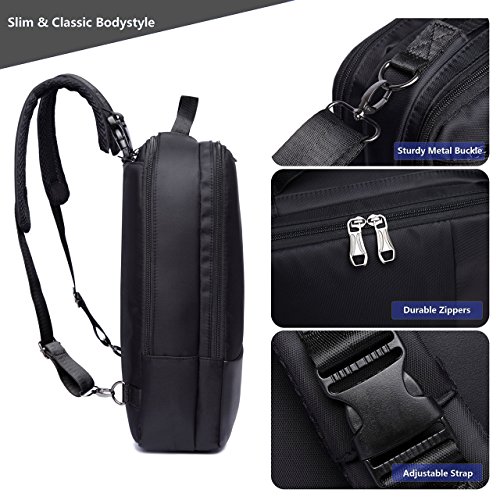 ZIXER Convertible Slim Professional Backpack Briefcase 3 in 1 Water Resistant Multifunctional Business Professional and College School Student Backpack Daypack Fits 15.6'' Laptop and Tablet (Black)