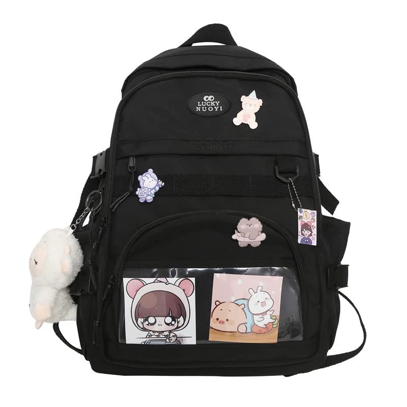 Kawaii Japanese style element featured Backpack for Teens with School Bag free Charms and Laptop Compartment backpack (Black), 30*12*42