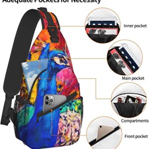 Sling Bag Oil Painting Colorful Peacock Hiking Daypack Crossbody Shoulder Backpack Travel Chest Pack for Men Women