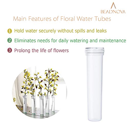 BEADNOVA Flower Water Tubes 2.8 Inch Plastic Water Tubes for Flowers Floral Vials with Caps for Decoration Flower Arrangement (Clear, 60 Pcs)