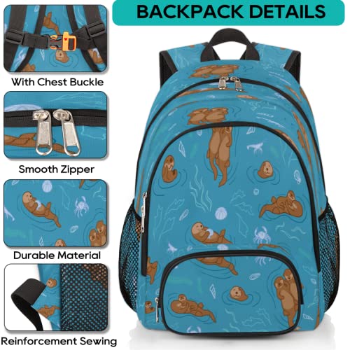 TropicalLife Sea Animal Otter School Backpack for Men Women, Laptop Backpack Bookbag for Students College Business Travel with Chest Strap 16.7 Inch