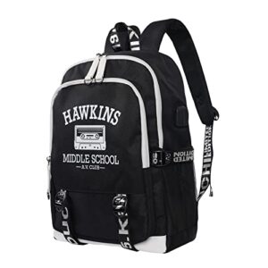 laptop bag usb charging middle school av club college travel bookbag 11.8×17.3 inches backpack daypack (black+white)