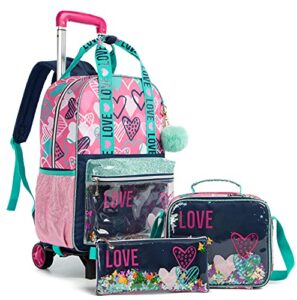 rolling backpack for gilrs school wheels backpacks with lunch box for elementary student teen girls trip luggage