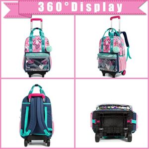 Rolling Backpack for Gilrs School Wheels Backpacks with Lunch Box for Elementary Student Teen Girls Trip Luggage