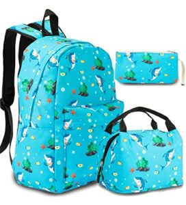 cuesr shark boys backpack and lunch box set,kids cute lightweight kindergarten elementary school bookbag
