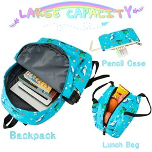 cuesr Shark Boys Backpack and Lunch Box Set,Kids Cute Lightweight Kindergarten Elementary School Bookbag