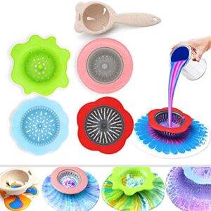 acrylic pouring strainers, angela&alex 5 pcs flow painting tools christmas diy kits drawing sets flower strainers plastic silicone drain basket unique pattern train art supplies