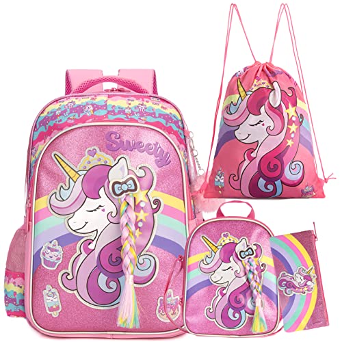 ZBAOGTW Unicorn School Backpacks for Girls Backpack for Teens Girls with Lunch Box and Pencil Bag Kids Girls Backpack for School,Travel,Work,Picnic